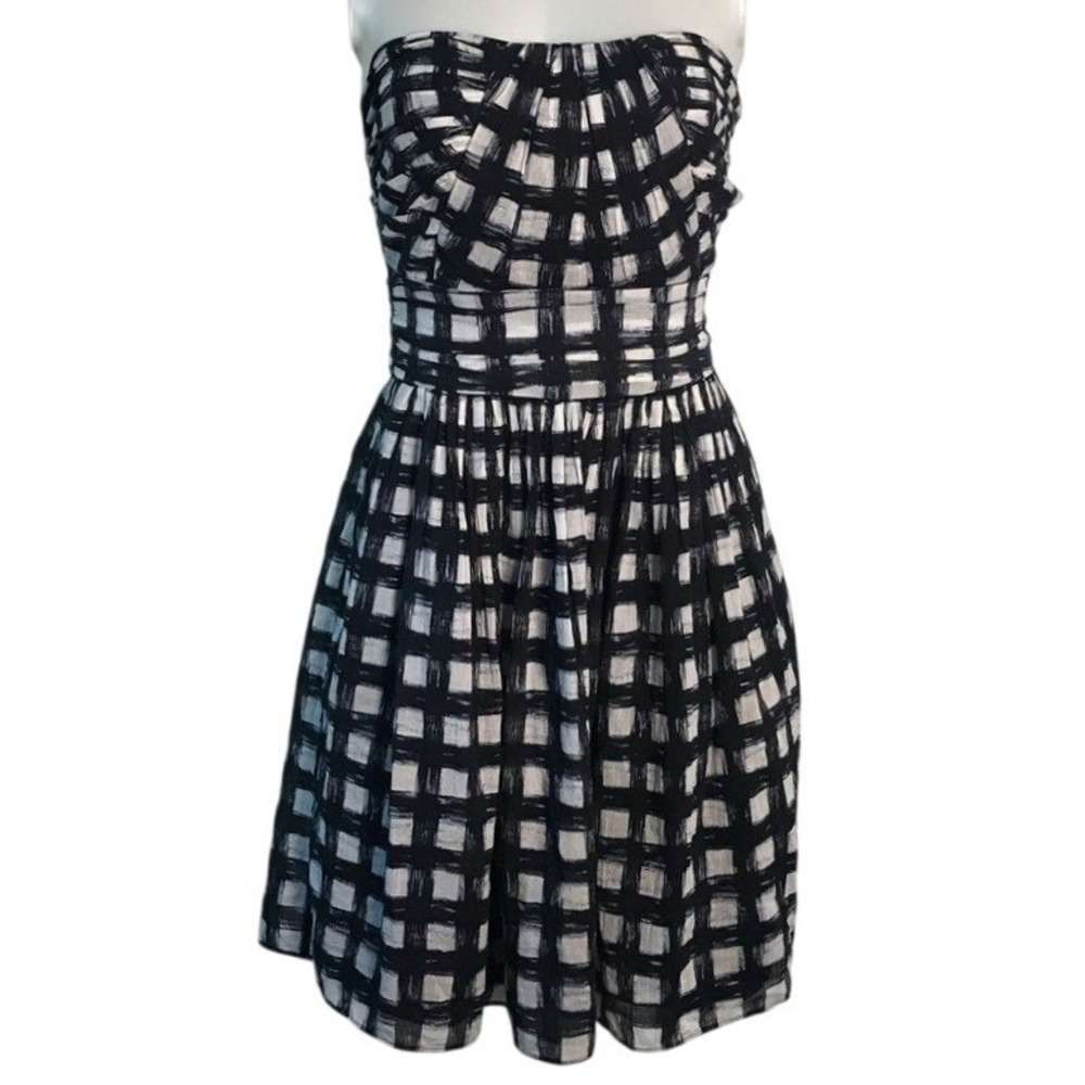 RACHEL ROY BLACK & WHITE‎ CHECKERED STRAPLESS DRESS